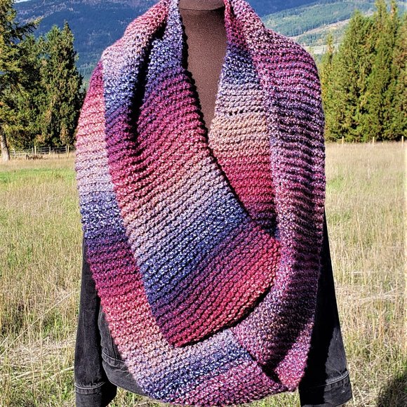 Handmade Knit Infinity Scarf, Wild Berries - Picture 3 of 5